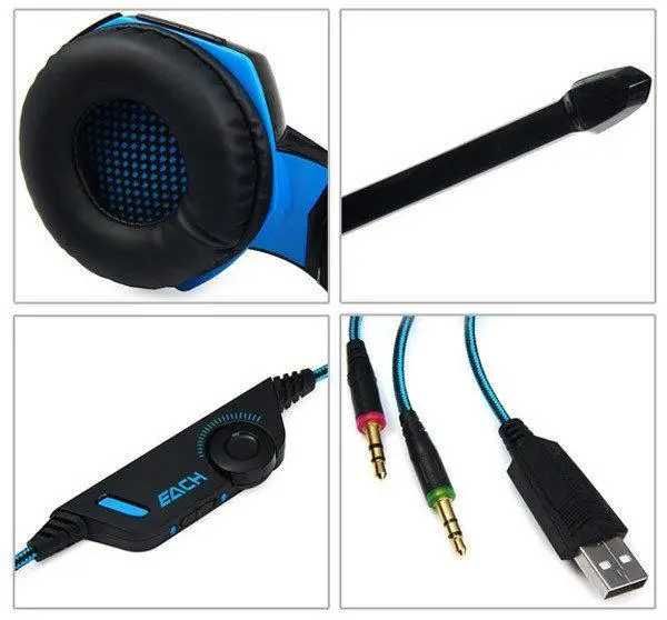 Игровые наушники Kotion Each G2000 с микрофоном и синей подсветкой