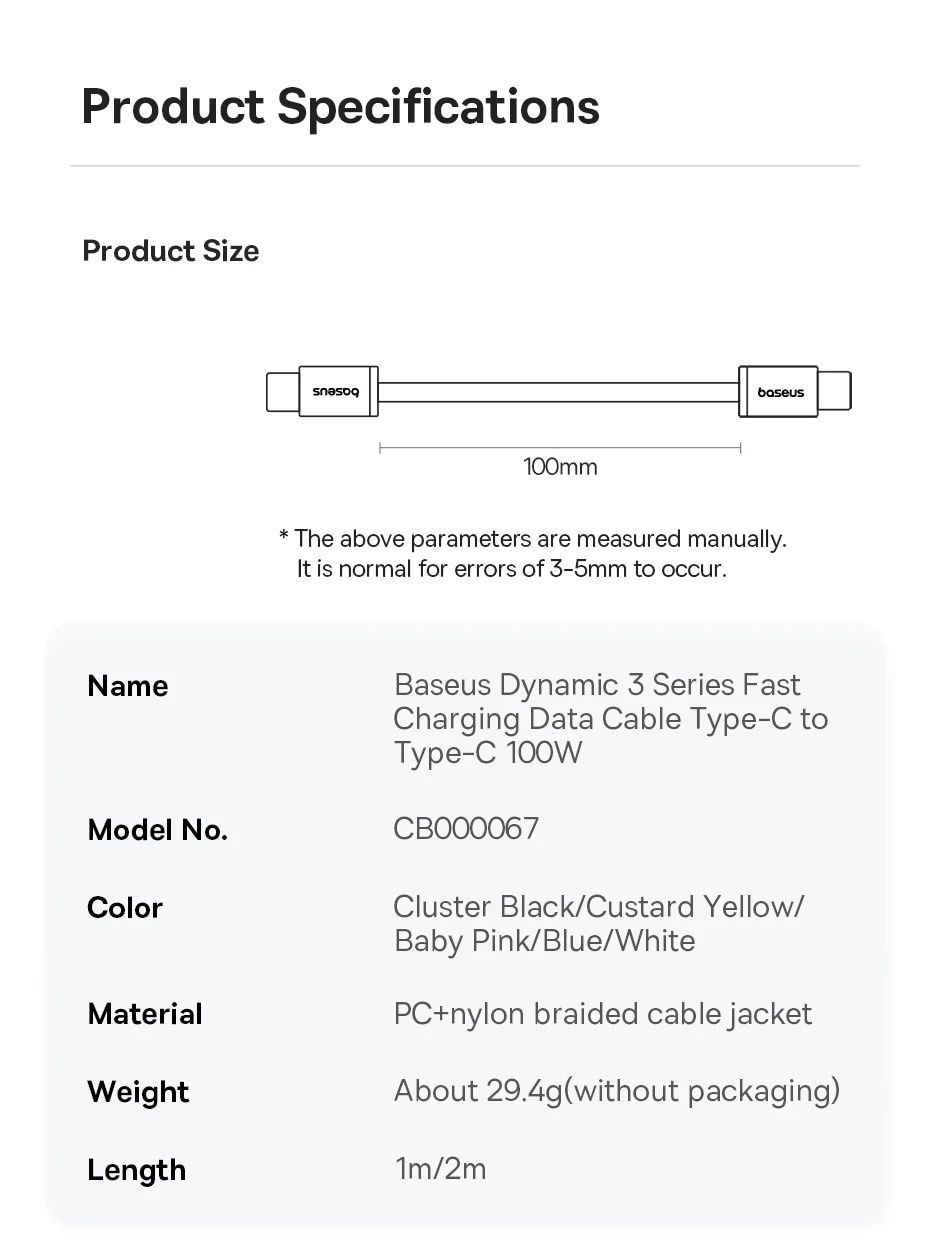 Кабель Baseus Dynamic Type-c/Type-c 100w 1m