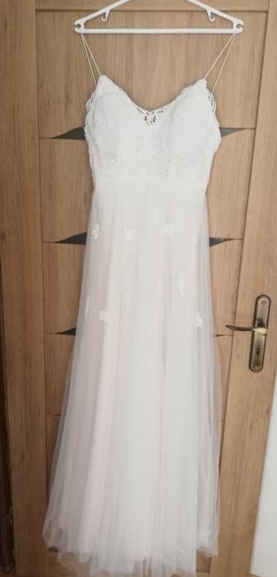 Laona suknia ślubna z koronki szydełkowej i tiulu - Blady róż r36