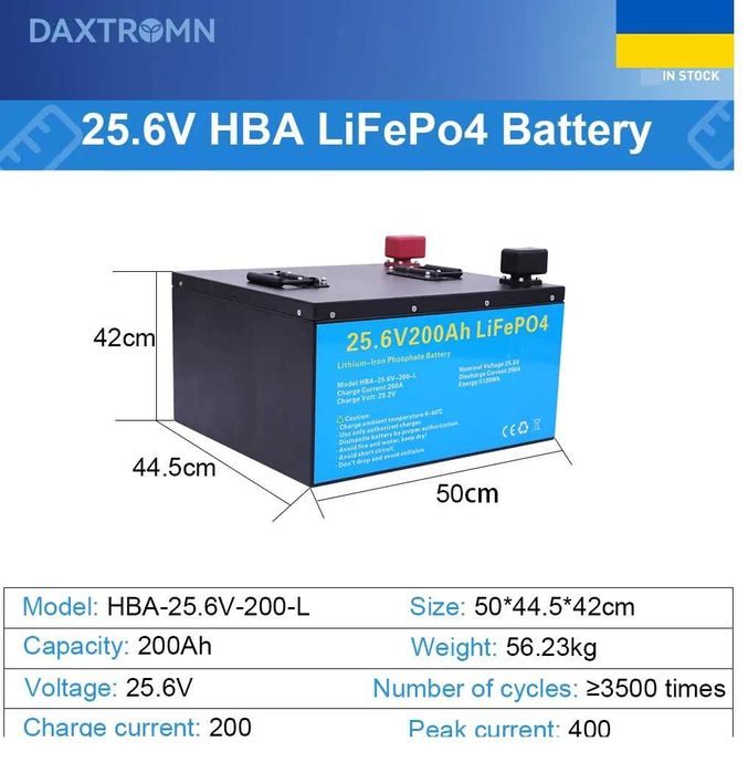 Акумуляторна батарея LiFePO4 25.6V (24V) 200AH в наявності