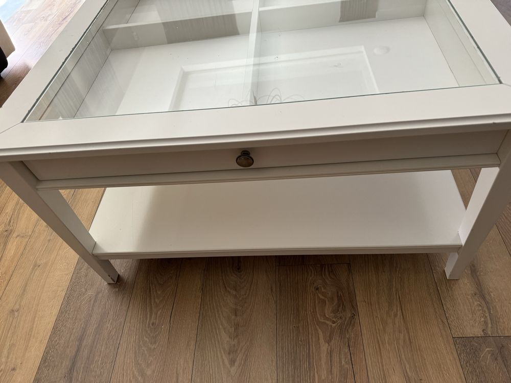 Ikea biały stół z szufladą szyba