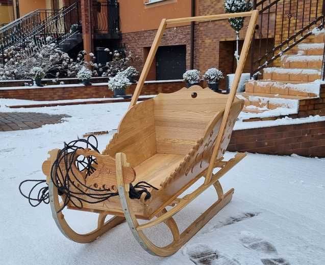 Sanki drewniane, rzeźbione, przepiękne