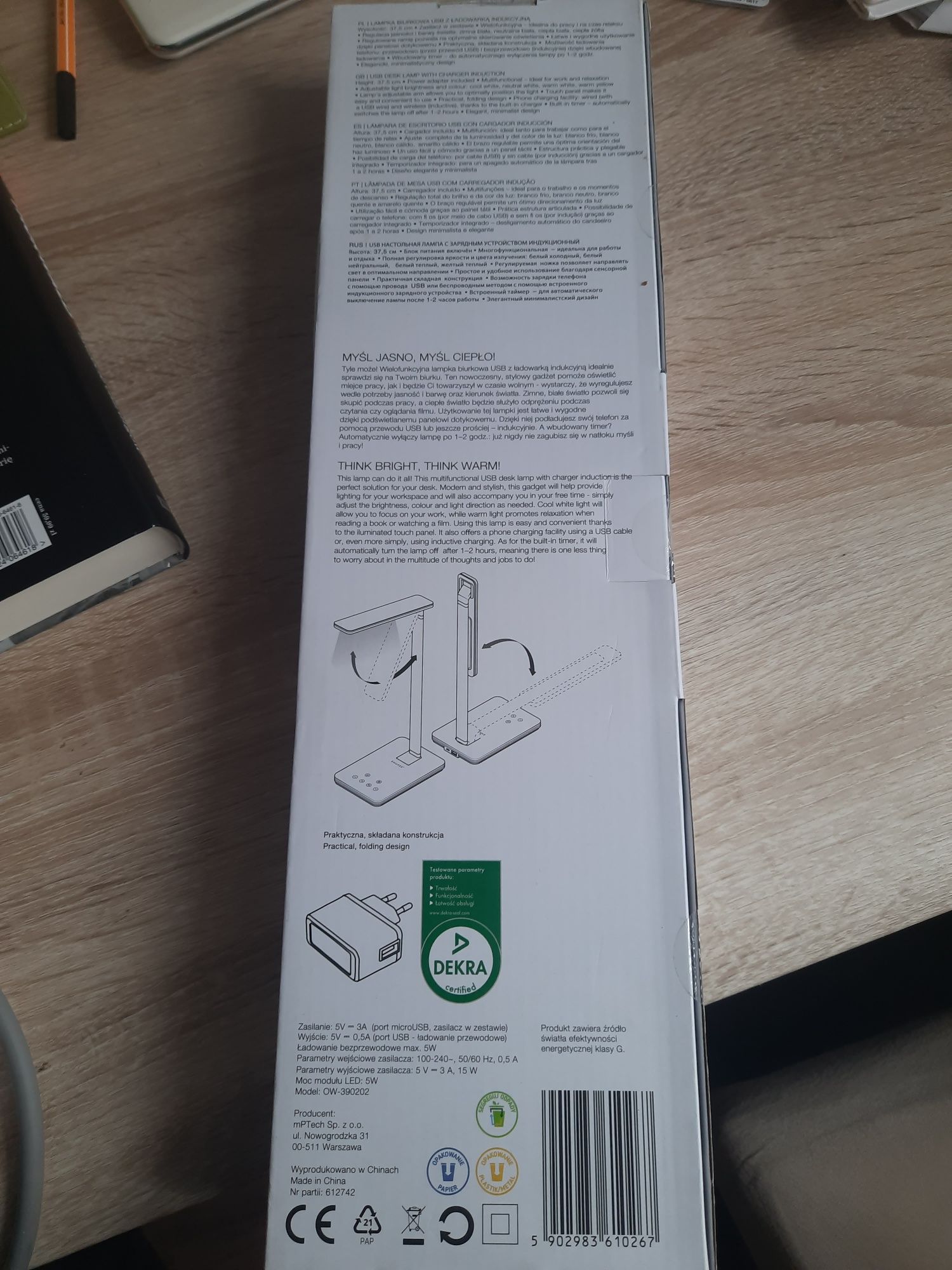 Lampka biurkowa USB z ładowarką indukcyjną