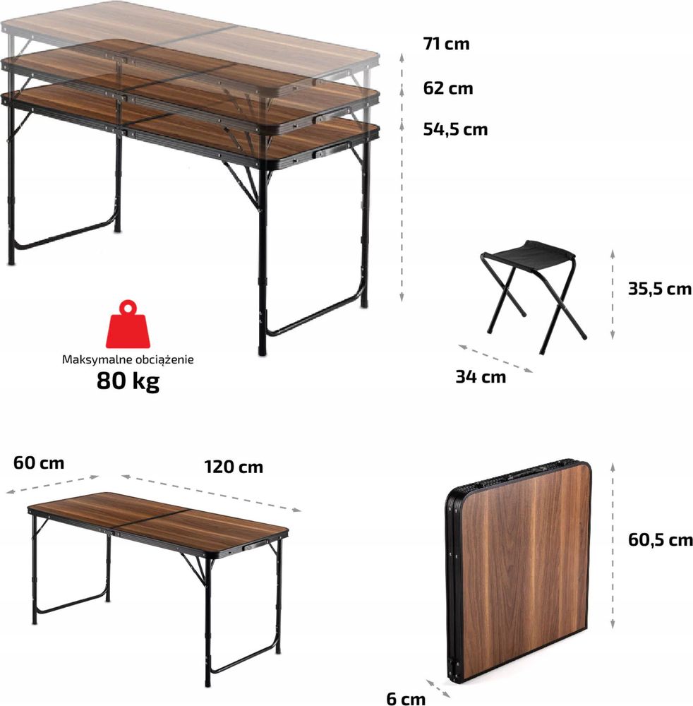 Zestaw turystyczny składany dla 4 osób: stół + krzesła