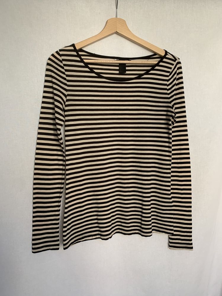 Bluzka longsleeve H&M basic S 36 paski pasiak modal bawełna