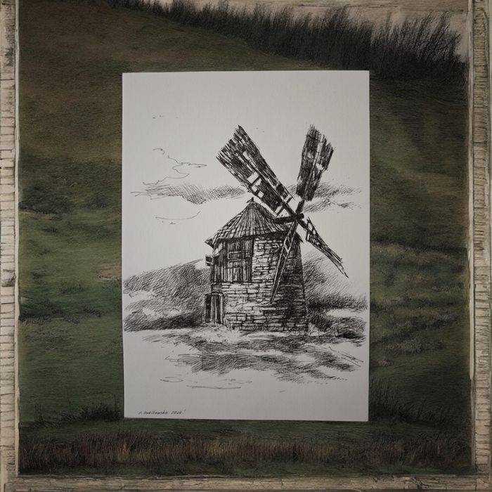 Wiatrak vintage home style grafika obraz