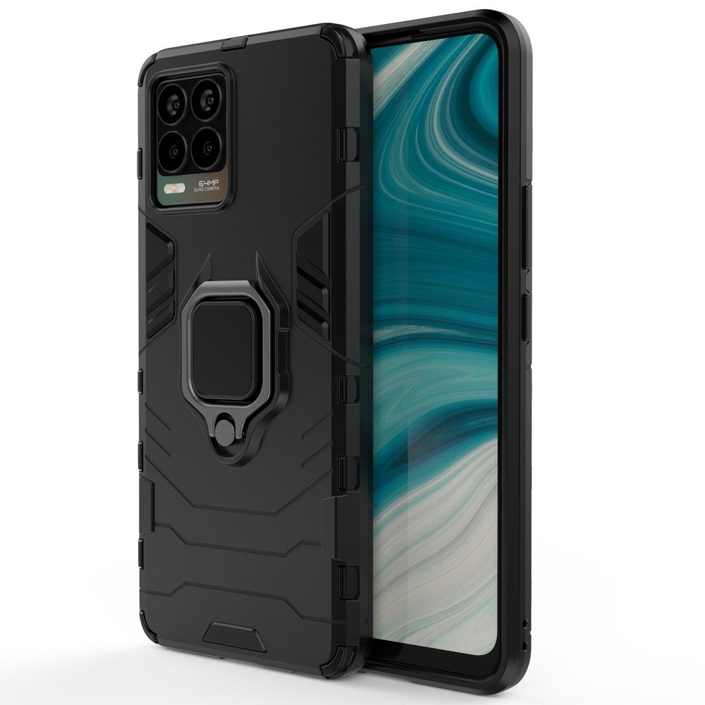 Etui Ring Armor Pancerne + Szkło Hartowane Do Realme 8 / 8 Pro Czarny