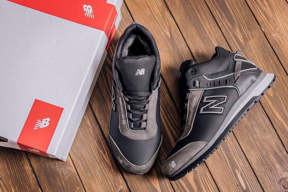 Чоловічі зимові черевики New balance мужские кожаные кроссовки Чорні ш