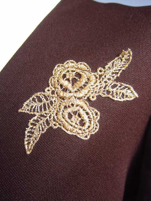 Sukienka rarytas z aplikacją vintage retro lata 70 plisowana bufki