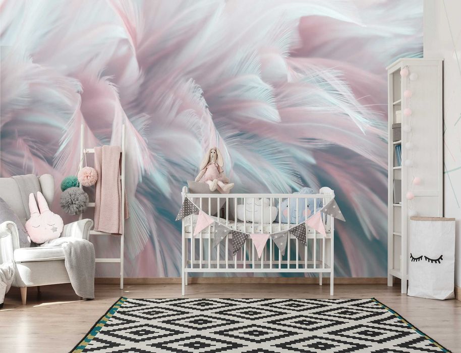 Fototapeta Kolorowe Pióra Róż Błękit Na Ścianę 3D Twój Rozmiar + KLEJ