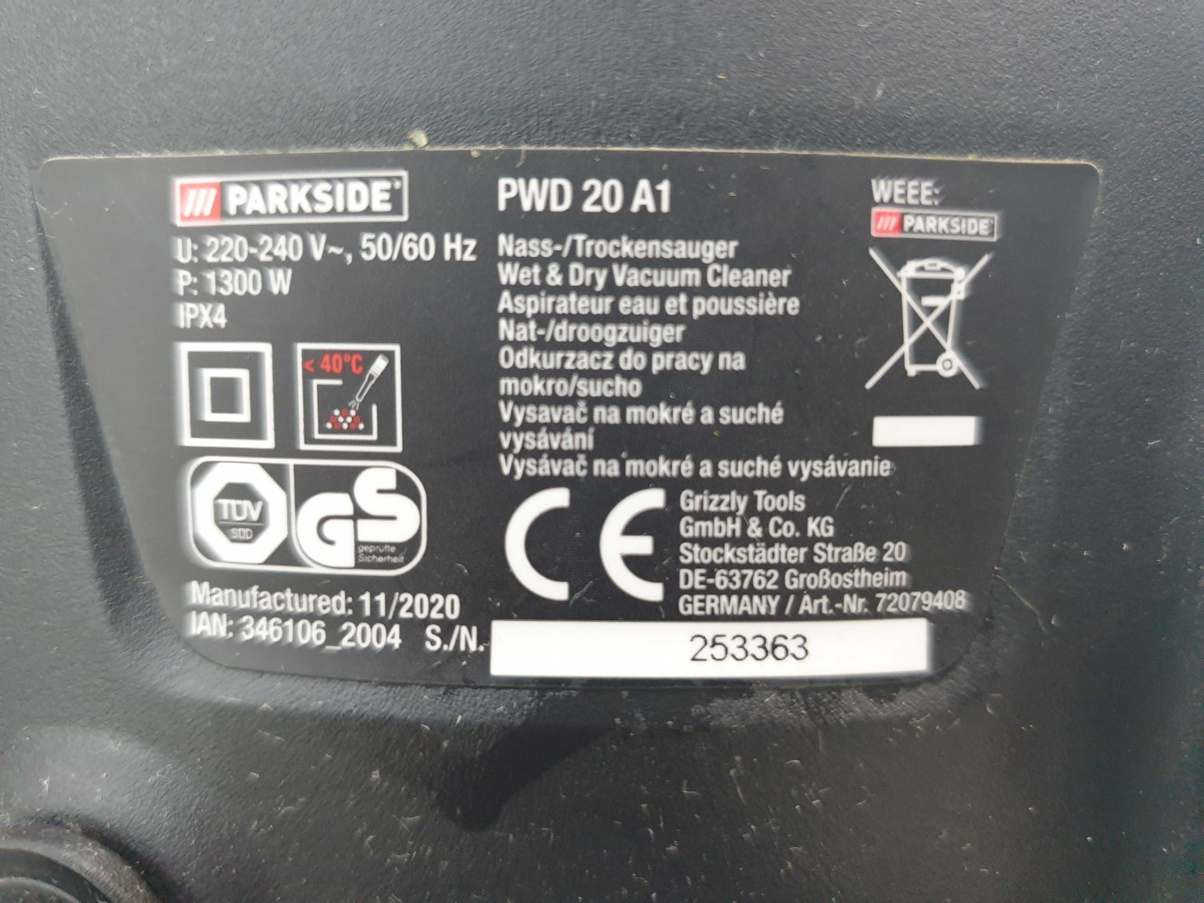 PARKSIDE Odkurzacz do pracy na mokro lub sucho PWD 20 A1, 19,8L