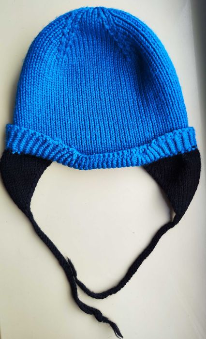 Дитяча шапка в'язана з вовни мериноса на ОГ 45-47 колір морської хвилі