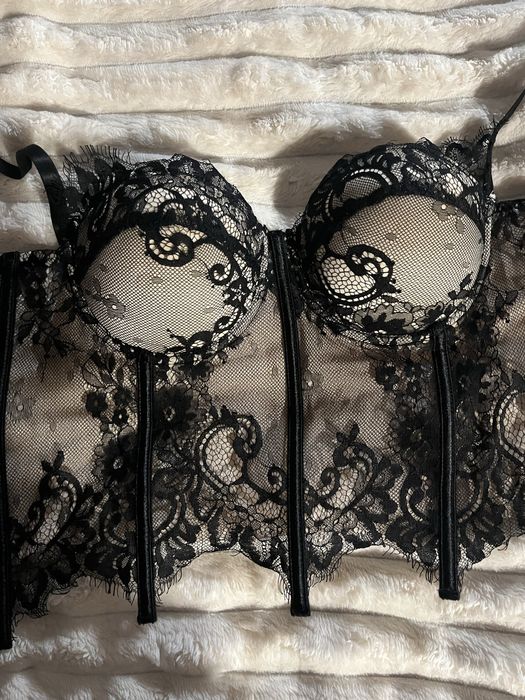 Корсет ажурний чорно-бежевий