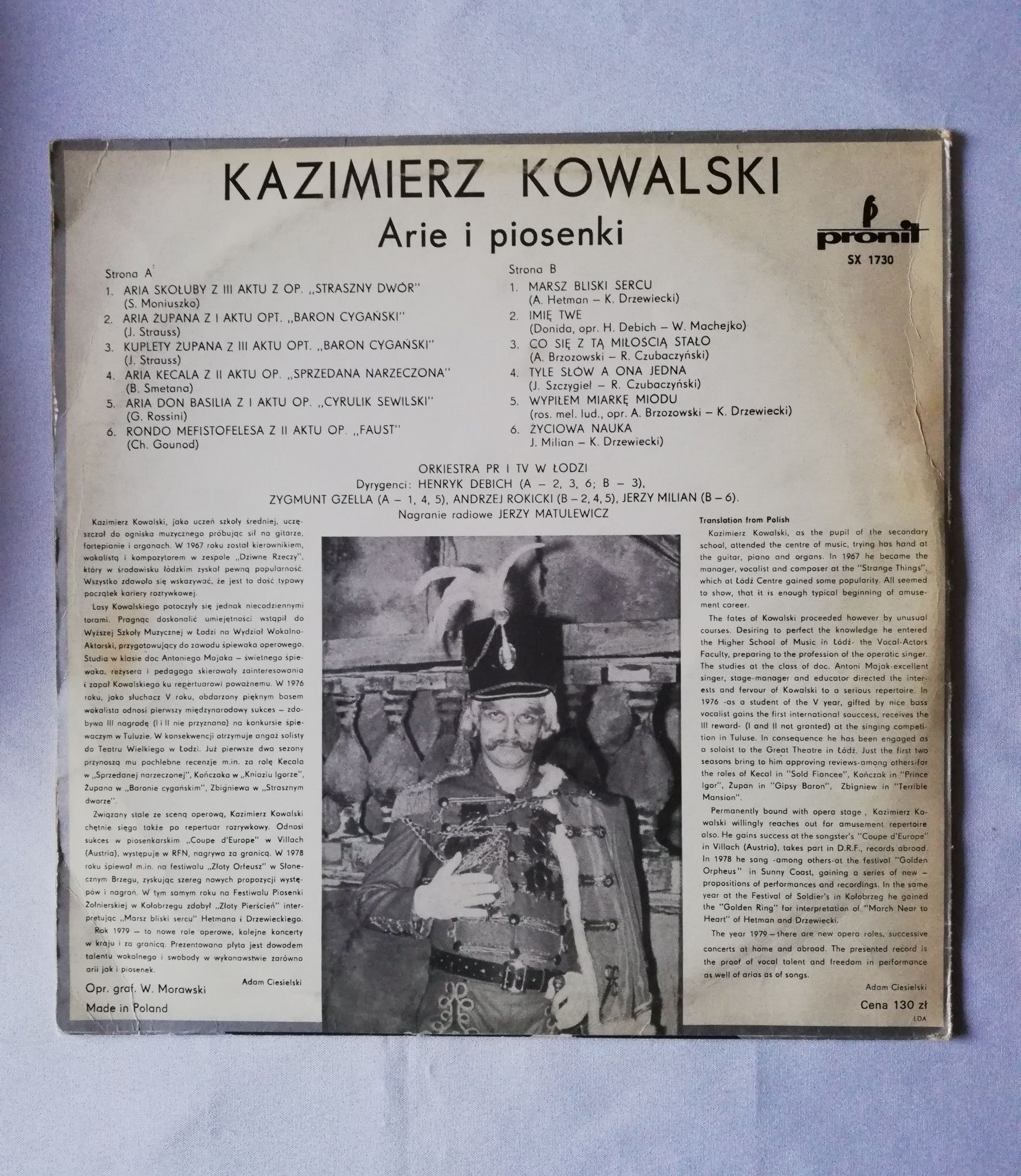 winyl "arie i piosenki" Kazimierz Kowalski