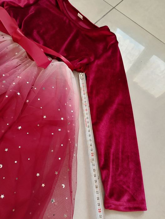 Sukienka świąteczna welurowa tiulowa czerwona 116