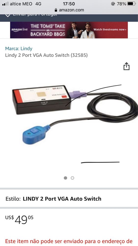 Auto switch marca Lindy (2 portas Vga)