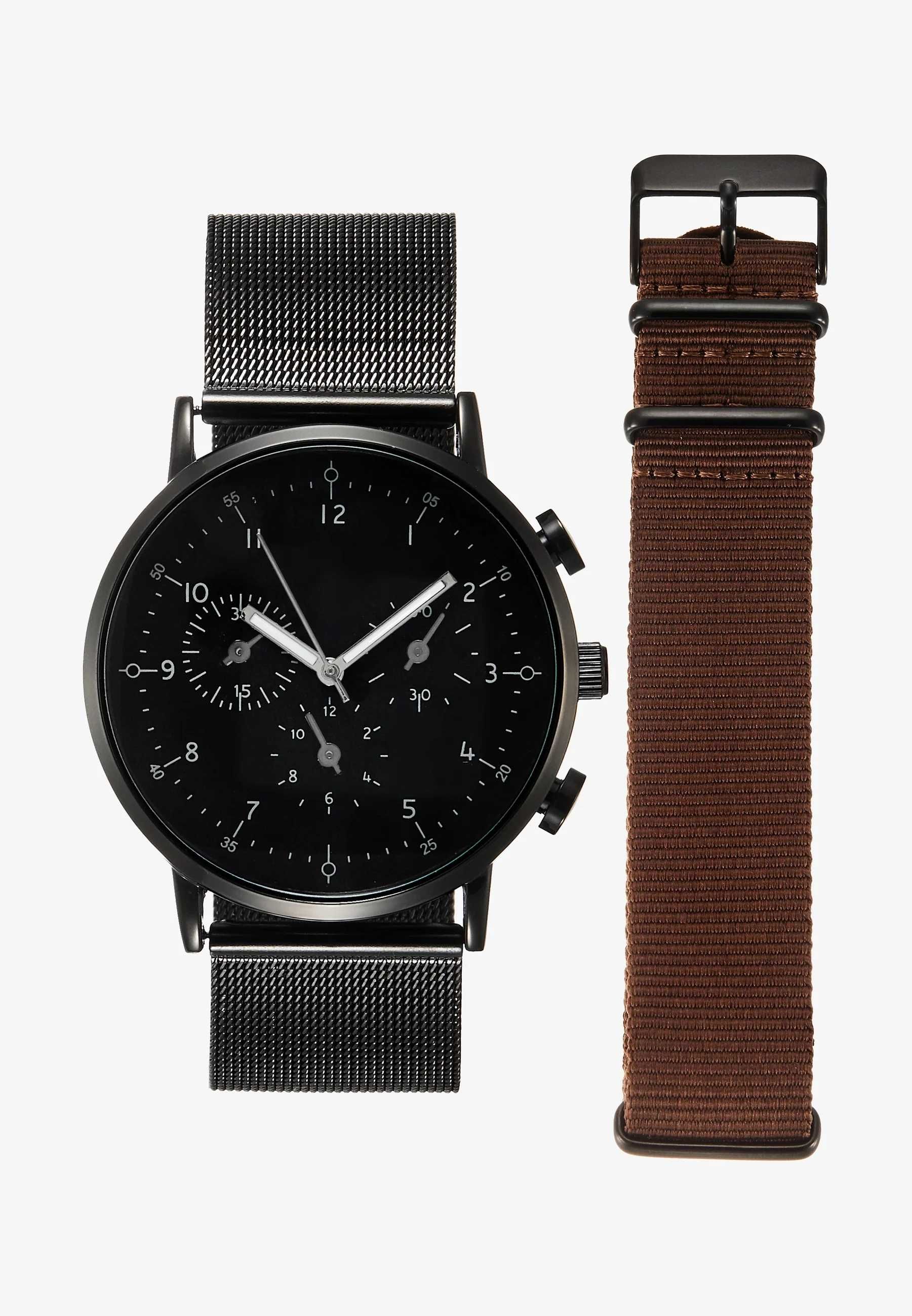 Zestaw elegancki czarny brązowy zegarek z wymiennymi paskami PREZENT