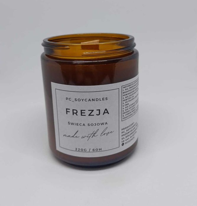 Świeca Sojowa Zapachowa Frezja 250ml 60h Drewniany Knot
