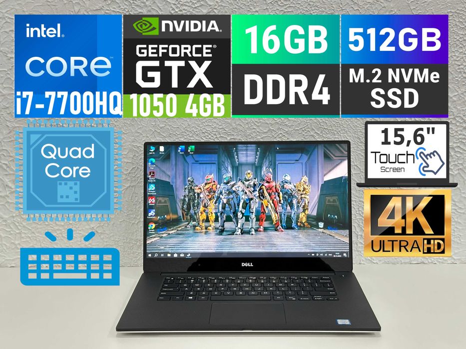 4K Ігровий DELL XPS 9560/4(8)ядра/i7-7700HQ/16gb/512gbSSD/GTX 1050 4gb
