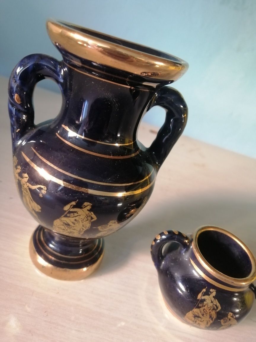 Pozłacane ceramiczne ozdobne dzbanki z Grecji HandMade