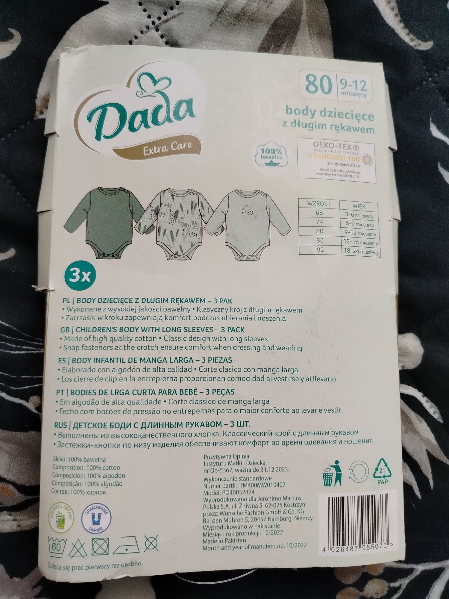 3pak body bawełniane dino