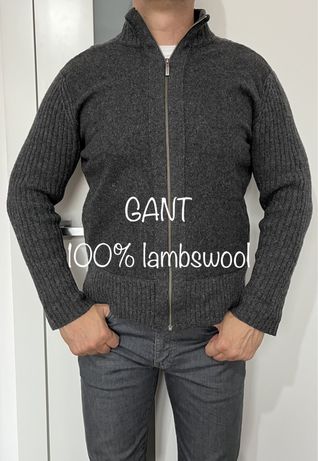 Gant szara bluza wełniana zapinana na zamek basic minimalizm casual un