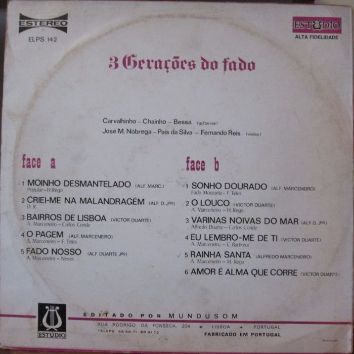 LP - 3 Gerações do Fado - Marceneiros