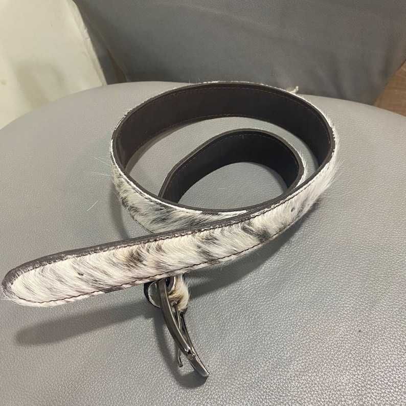 Cowhide hair on leather handmade belt for men and Women.