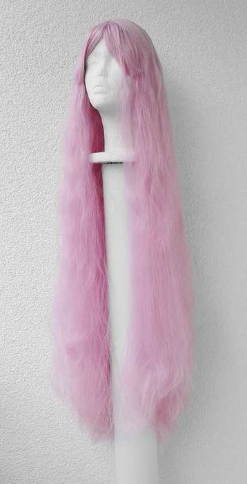 Długa 110cm różowa falowana karbowana peruka z grzywką cosplay wig