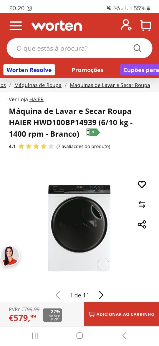 Máquina de lavar e secar com 3 meses de uso