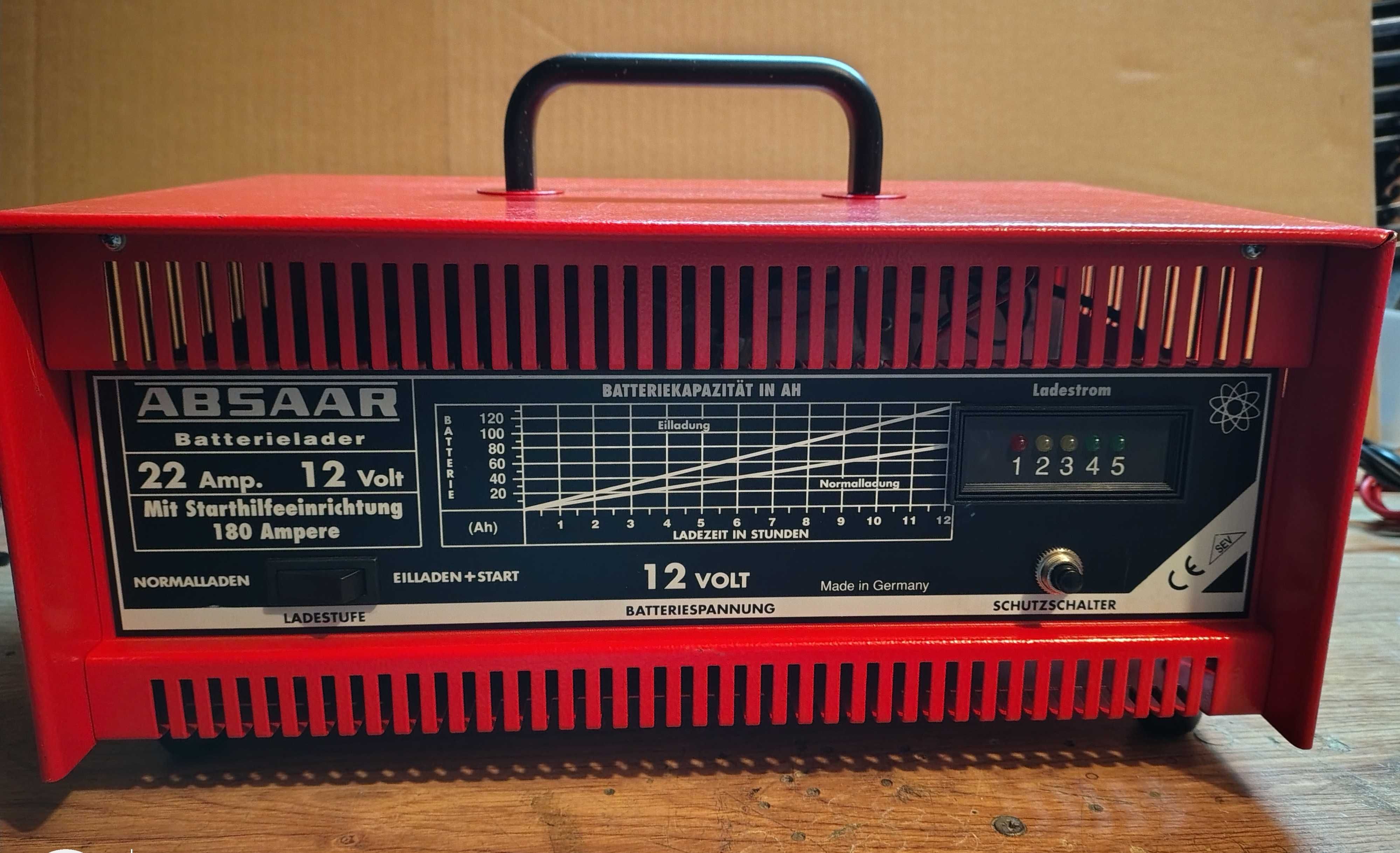 Prostownik ABSAAR 12V/22A ze wspomag. rozruchu: 180 A.Made in Germany