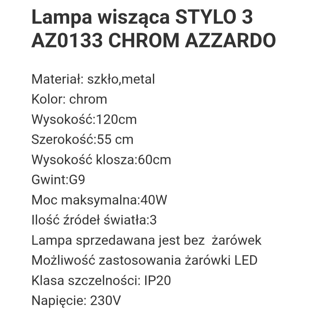 Lampa wisząca Stylo 3 AZZARDO AZO133 chrom