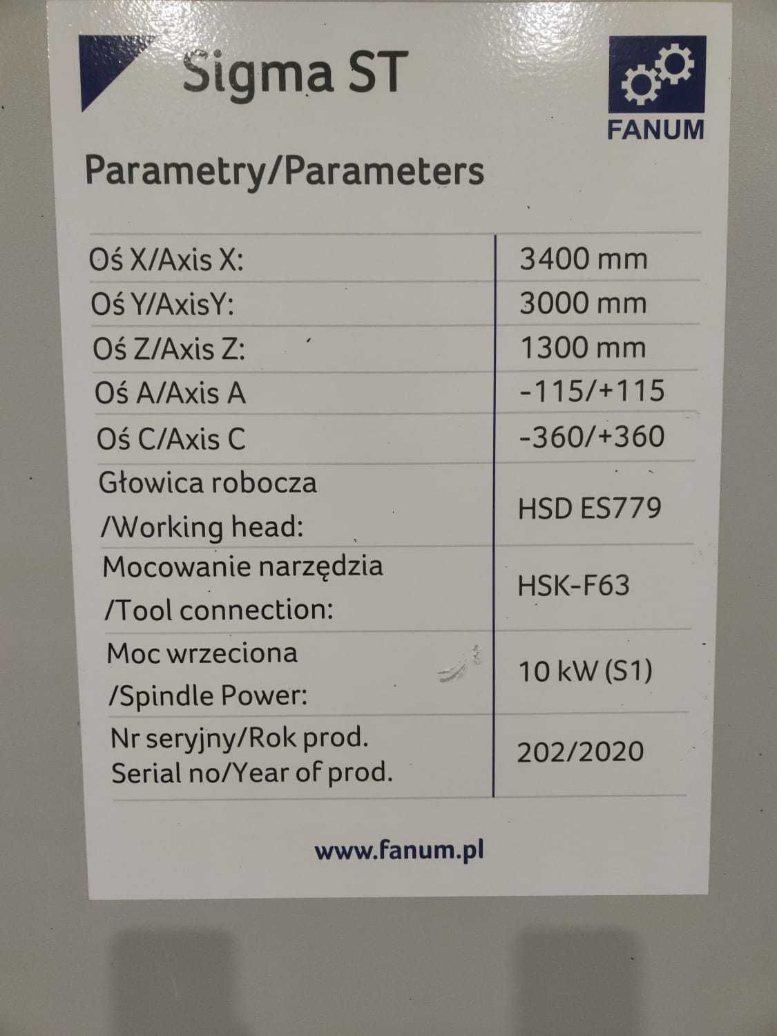 CNC Fanum SIGMA ST7 5 OSI 2020 r. sterowanie numeryczne