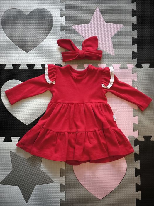 Sukienka dziewczęca z długim rękawem, czerwona, Nicol r80, stan idealn