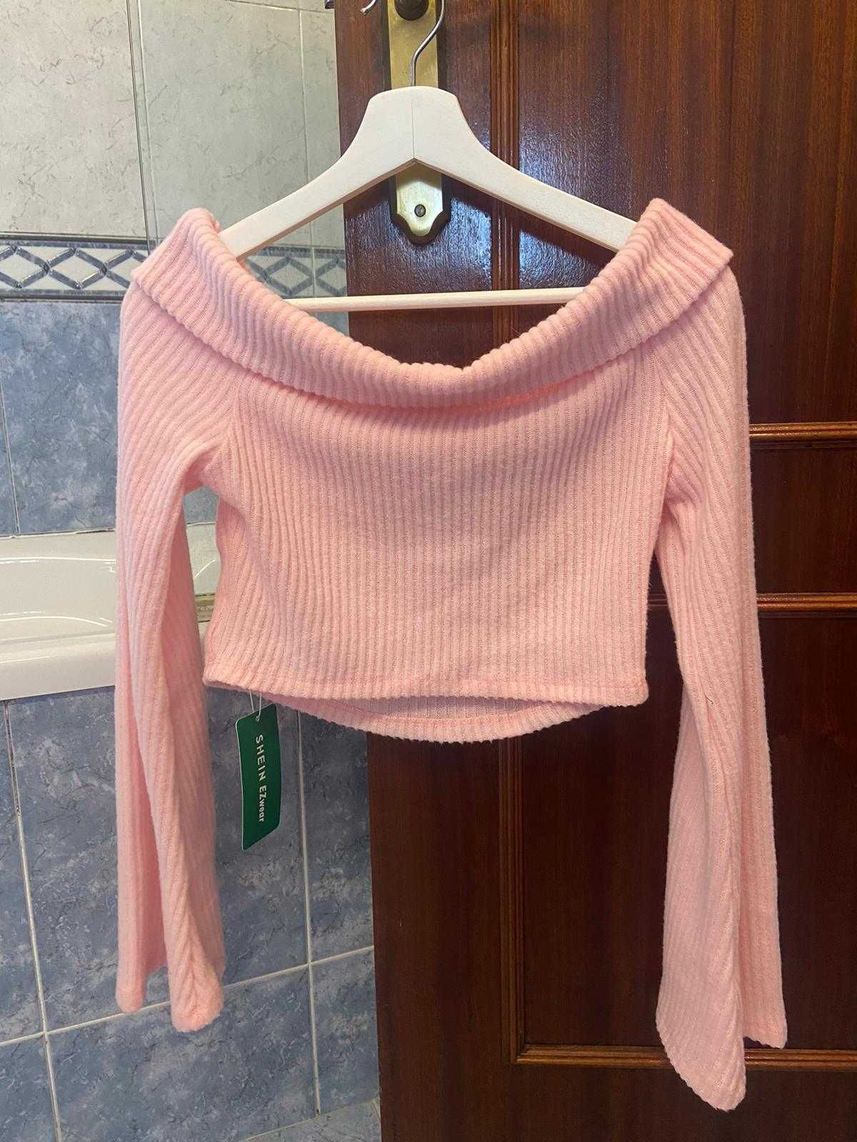 Blusa ombro caído - rosa bebé