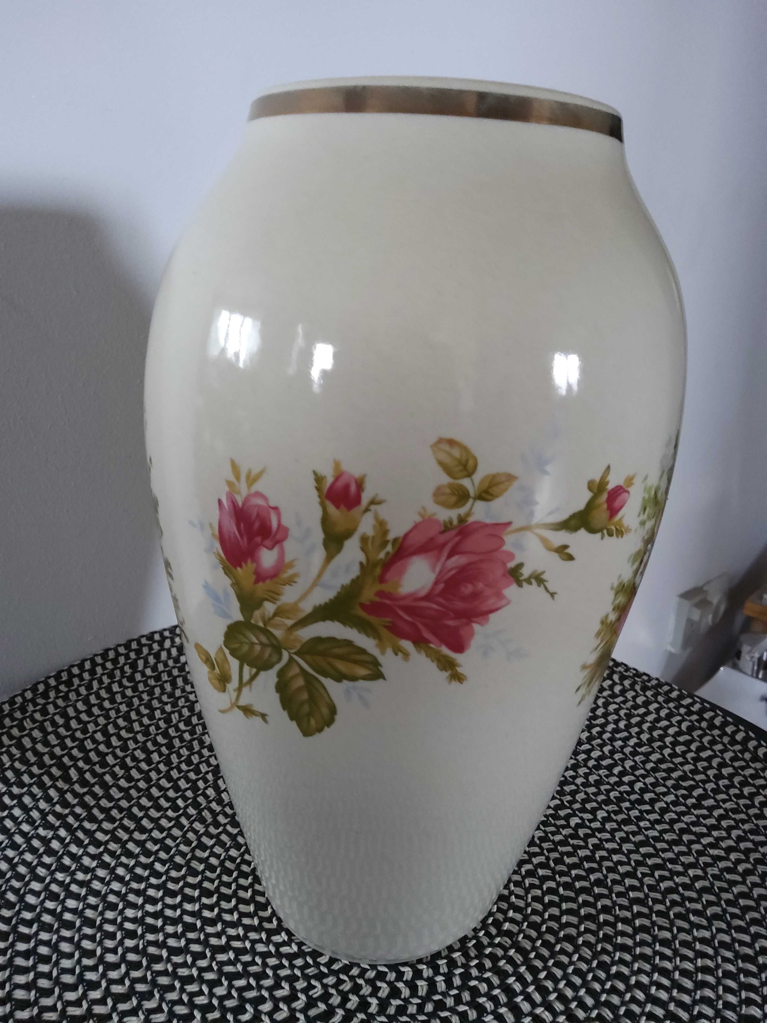 Wazon stara porcelana z Chodzieży  PRL  róże  scenki