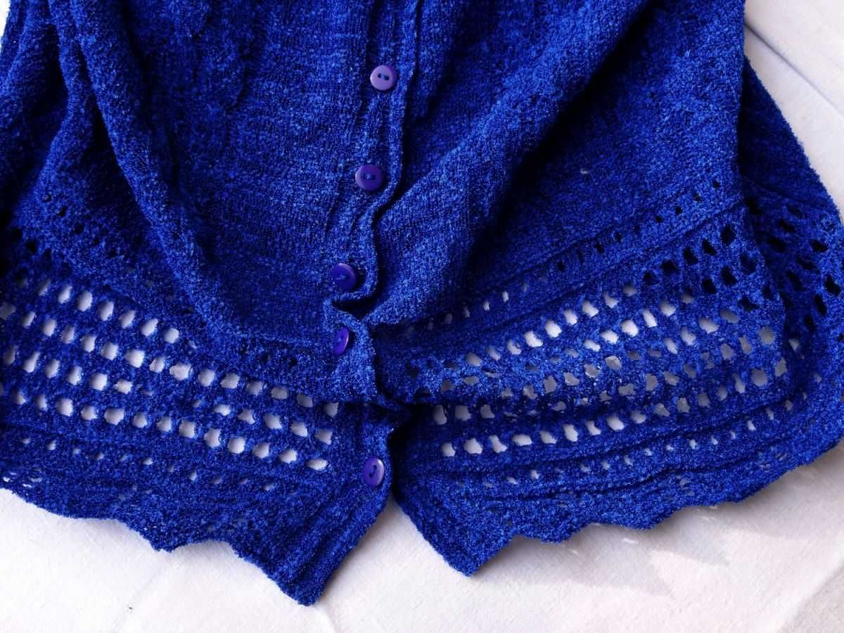 Sweterek Zapinany Ażurowy Bluzka 40 42 szafirowy