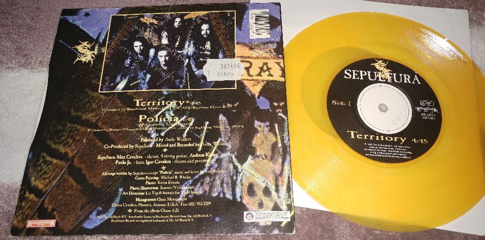 Sepultura ‎– Territory 7", 45 RPM, Orange Marbled Translucent