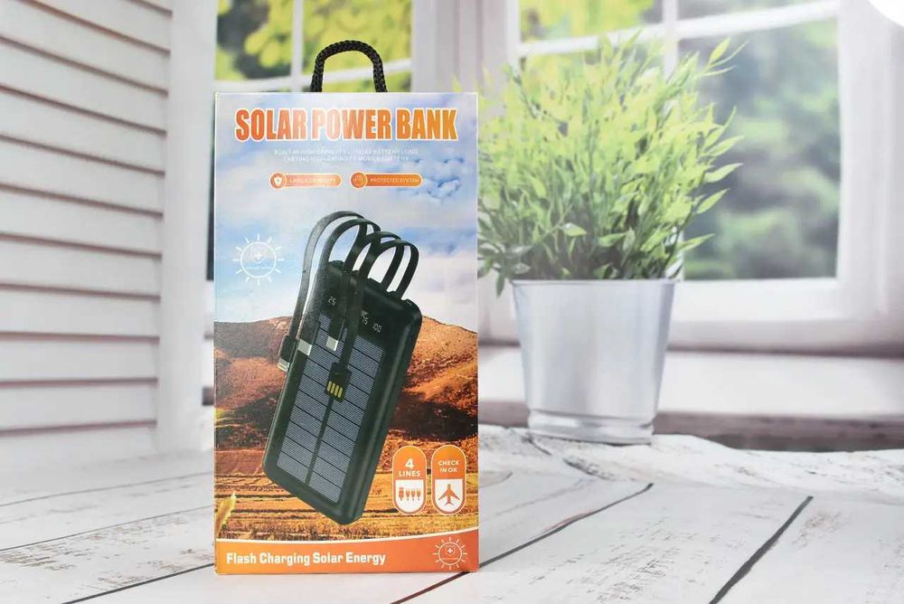 Solar Power Bank Павербанк з сонячною батареєю + ліхтарик 10000 mAh
