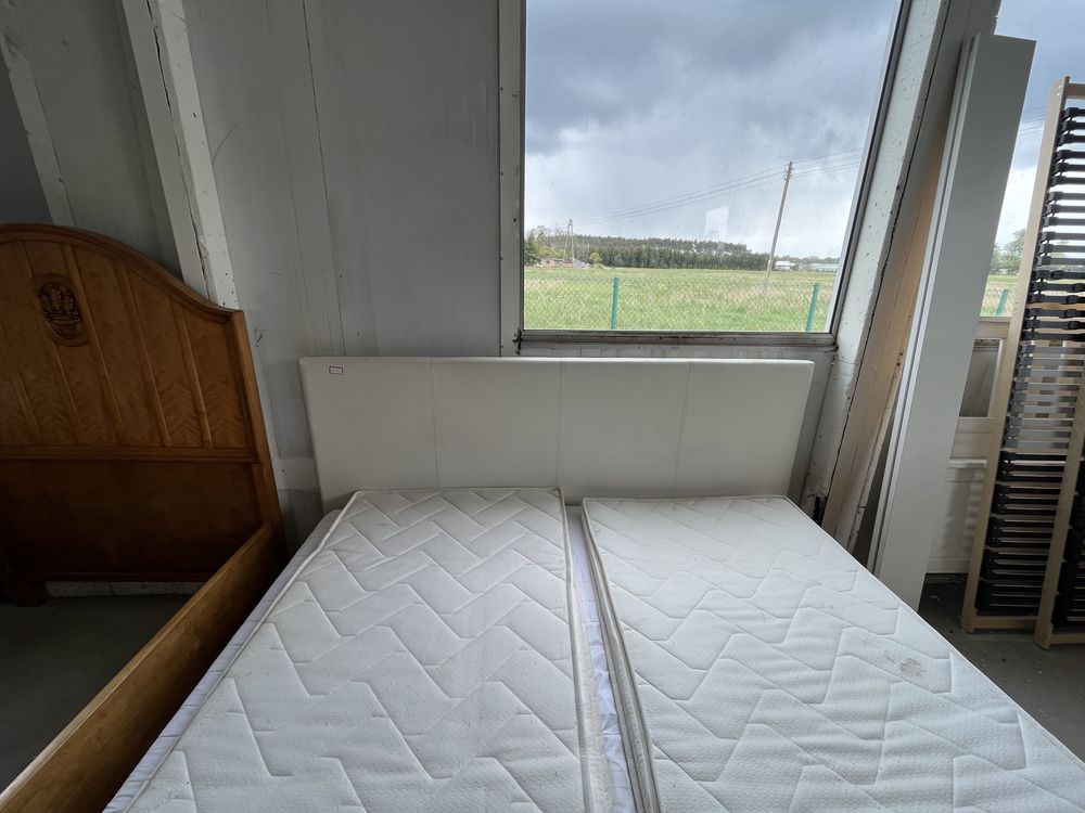 Skórzane białe łóżko 180x200 cm materace komplet wysyłka dowóz