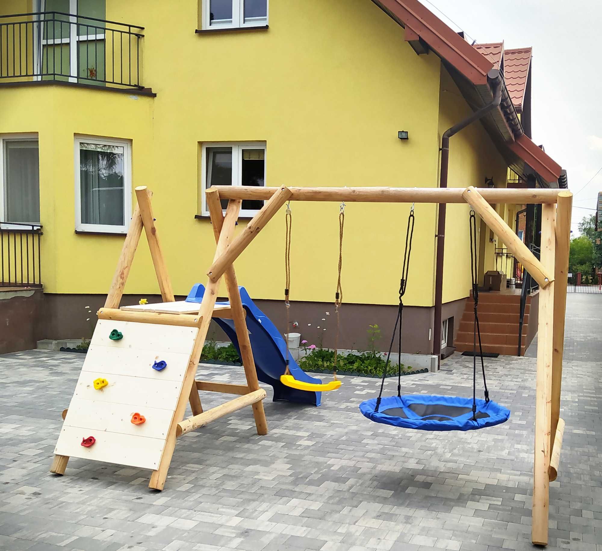 Drewniany Plac Zabaw MIKI 2Huśtawki Ślizg Ścianka PRODUCENT
