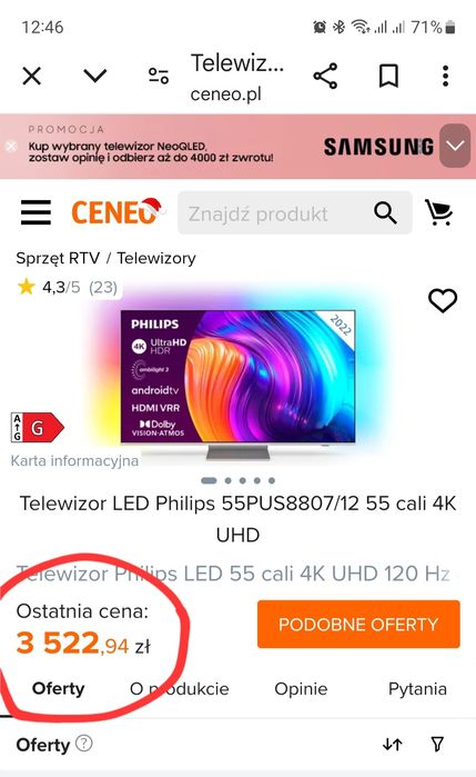 Telewizor LED Philips 55 cali 120Hz, 4k uhd, Ambilight,  nowy, gwaranc
