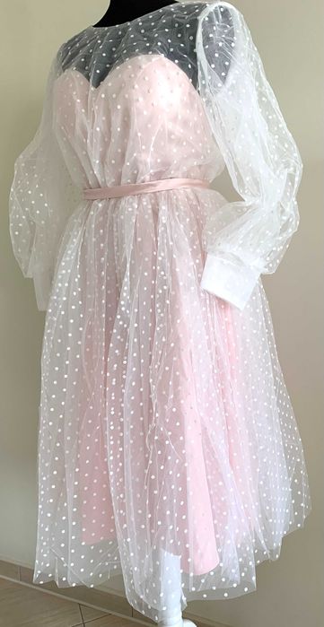 Krótka suknia ślubna różowa wesele druhna cywilny 40 L, 46 XXXL