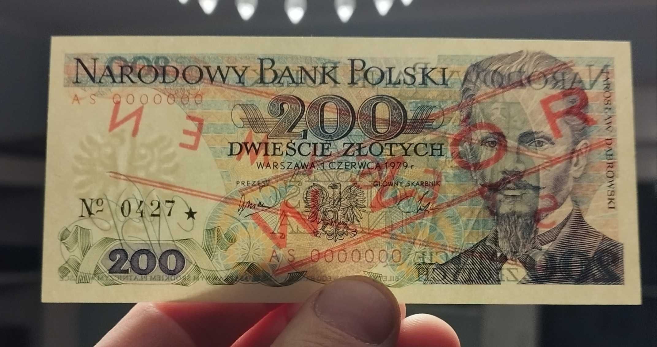 Banknot 200zl PRL z 1979r Dąbrowski wzór  speciman UNC