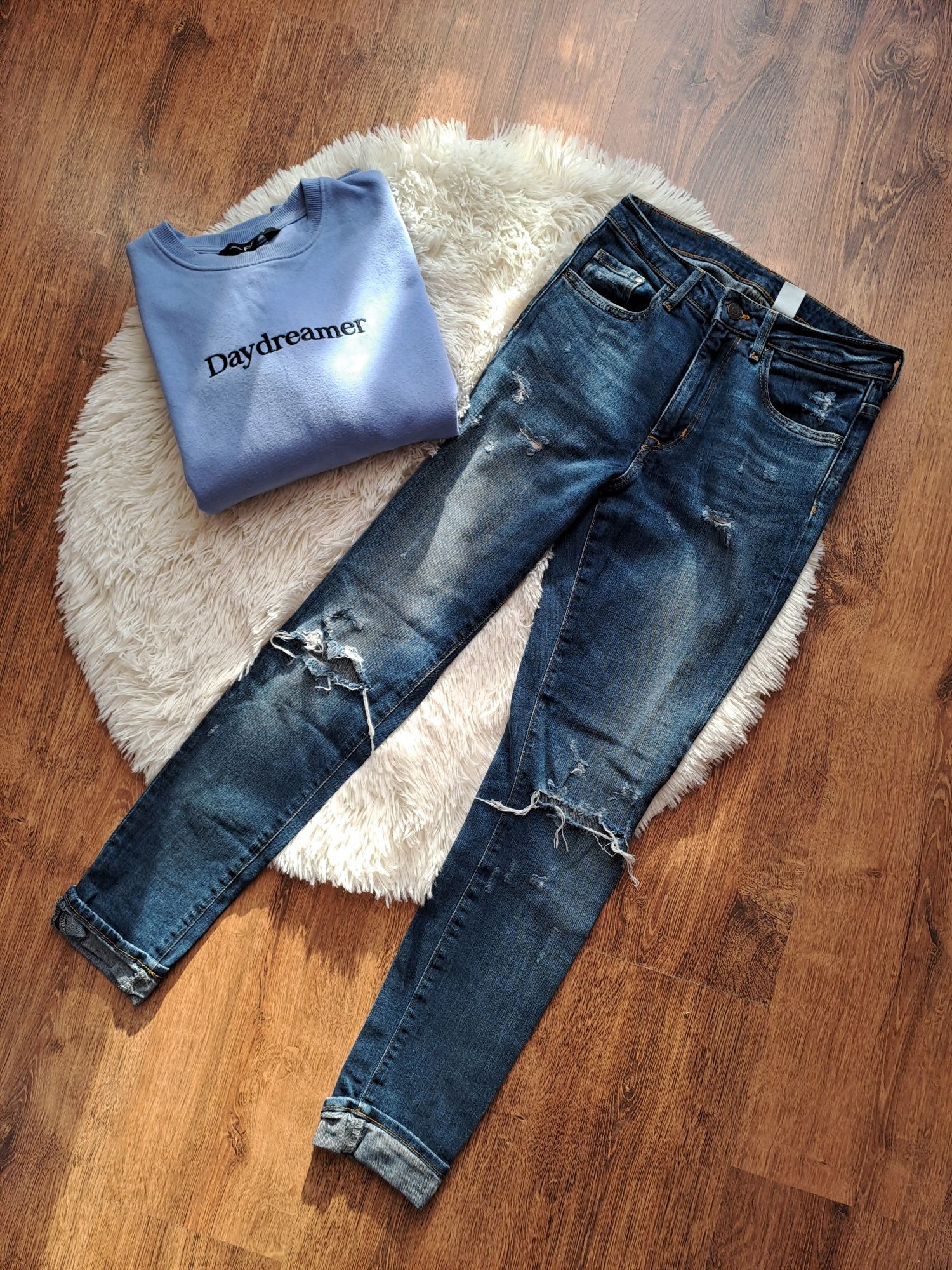 Jeansowe Skinny High Waist | Rozmiar: S | Przetarcia i Dziury