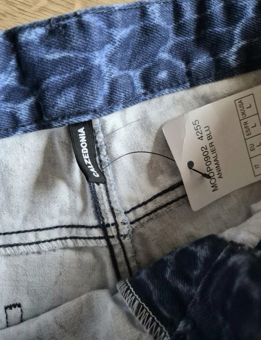 Spodnie Calzedonia L Cętki Panterka Niebieskie Girlfriend bawełniane