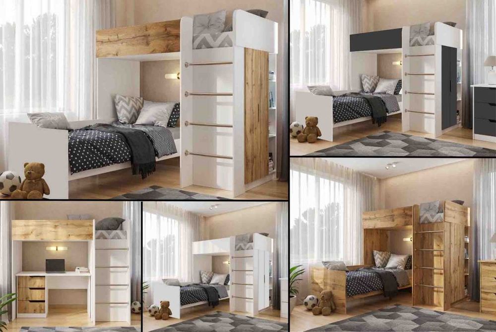 Ліжко чердак + стеллаж + шафа сходи високий бортик Додатк Стіл письмов