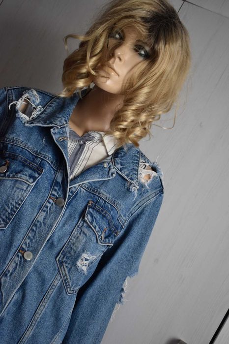 Kurtka jeansowa 40 L dżinsowa katana ramoneska długa dziurawa dłuższa