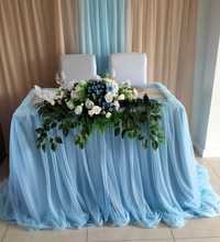 Skirting niebieski falbana spódnica do stołu prezydialnego słodki stół