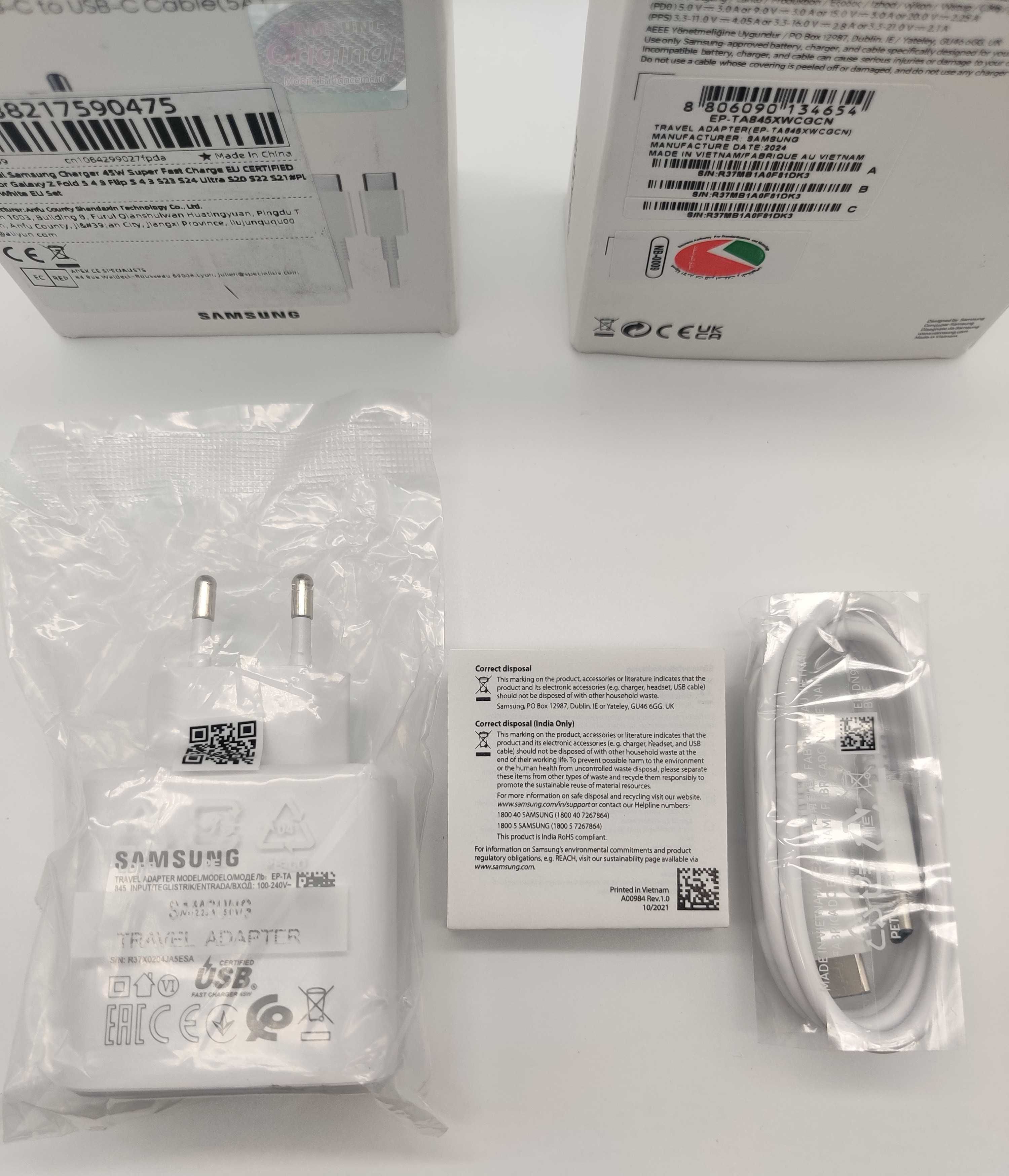 Зарядка+кабель Samsung 45W оригінальна біла швидкісна Type-C